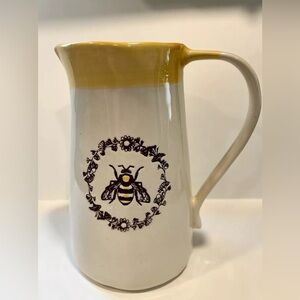 Young’s Inc Ceramic Bee Water Pitcher Cream Yellow With Brown Flecks 8.5”x7.5”